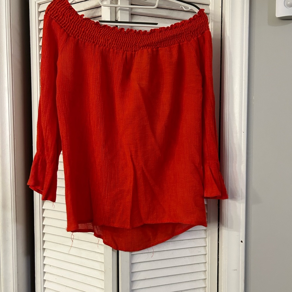 Women's Red/Orange Off-Shoulder Top